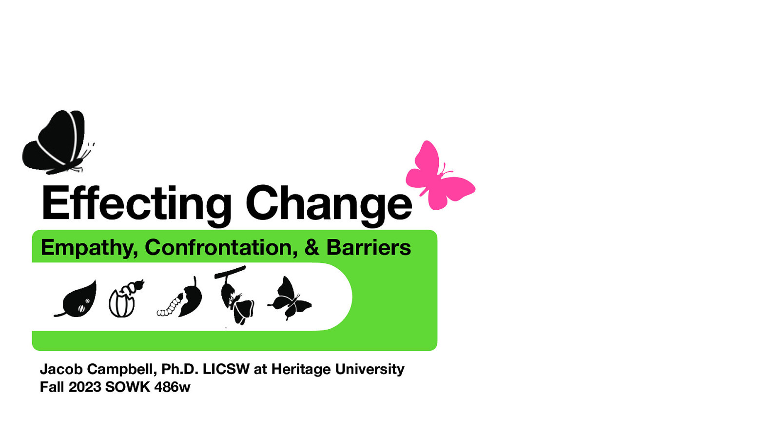 Effecting Change Empathy, Confrontation, & Barriers Jacob Campbell, Ph.D. LICSW at Heritage University Fall 2023 SOWK 486w