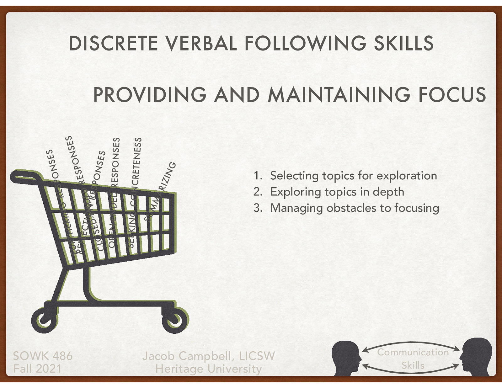 The functions of focusing skills include  Selecting topics for exploration Exploring topics in depth Managing obstacles to focusing 
