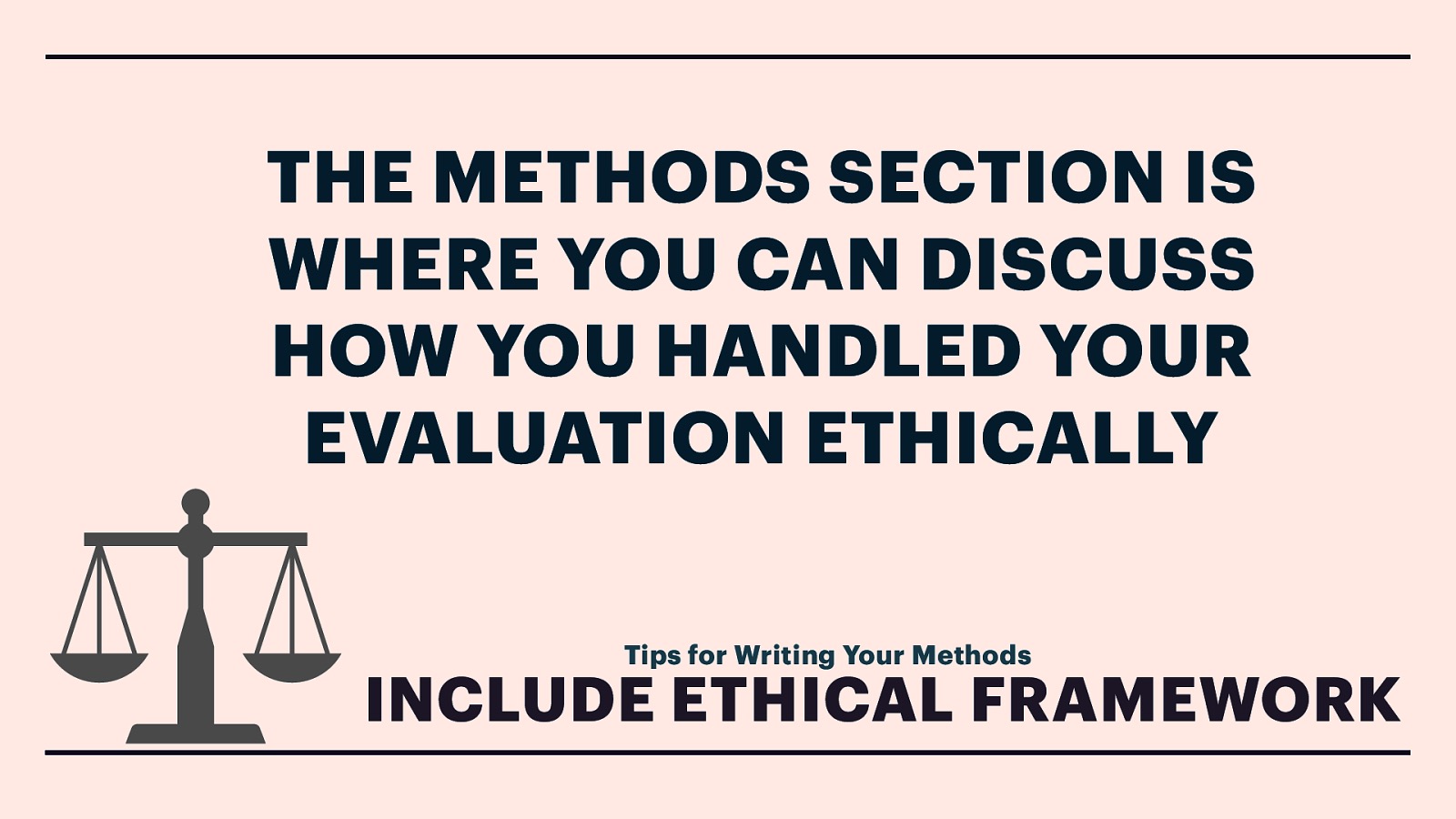 THE METHODS SECTION IS WHERE YOU CAN DISCUSS HOW YOU HANDLED YOUR EVALUATION ETHICALLY Tips for Writing Your Methods INCLUDE ETHICAL FRAMEWORK
