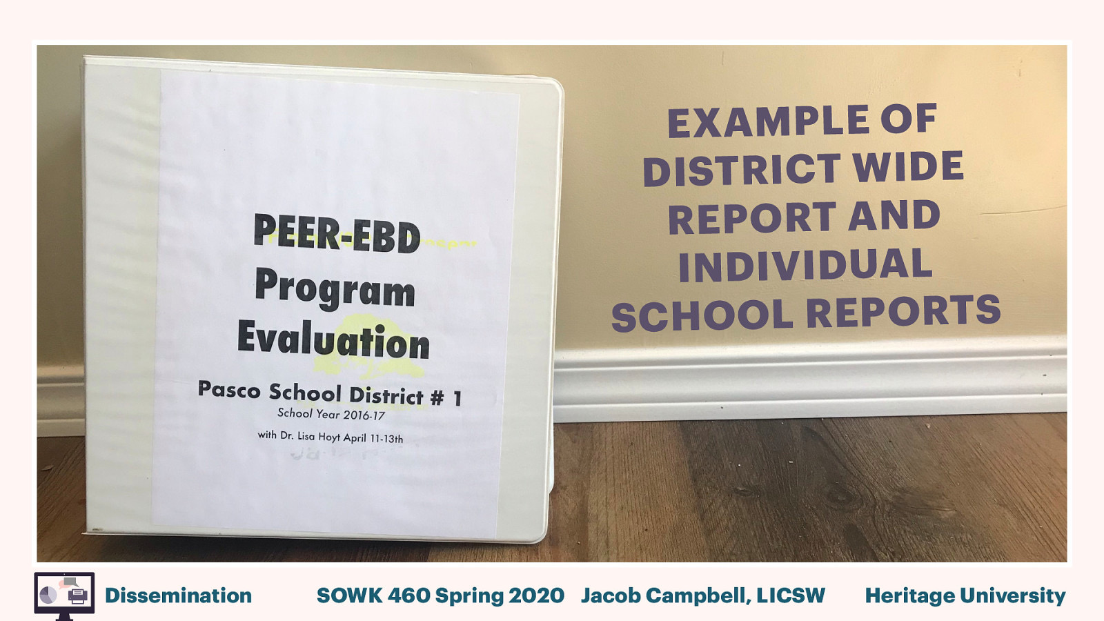 EXAMPLE OF D I ST R I C T W I D E R E P O RT A N D INDIVIDUAL S T R O P E R L O O H SC Dissemination SOWK 460 Spring 2020 Jacob Campbell, LICSW Heritage University
