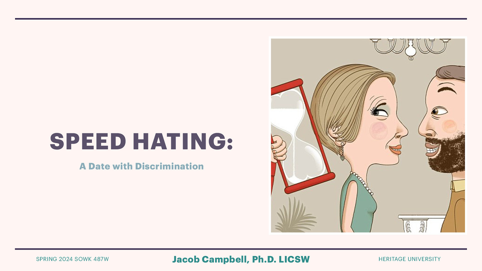 SPEED HATING: A Date with Discrimination SPRING 2024 SOWK 487W Jacob Campbell, Ph.D. LICSW HERITAGE UNIVERSITY
