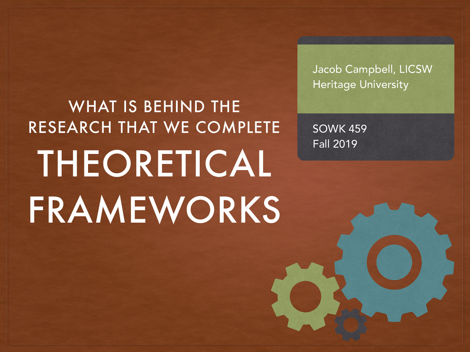 Location: CBC Campus - Tuesday T-336 & SWL-220 Time: Tuesdays and Thursdays from 5:30-8:15 Week 04: 09/09/19 — 09/15/19 Reading Assignment: DeCarlo (2018) chapters six and seven Topic and Content Area: Theoretical Frameworks Assignments Due: Assignment 05: theoretical framework due Friday 09/13/19 at 11:55 PM via Moodle; Assignment 02: reading quiz for chapters six and seven are due at 5:30 PM prior to class via My Heritage Other Important Information: N/A