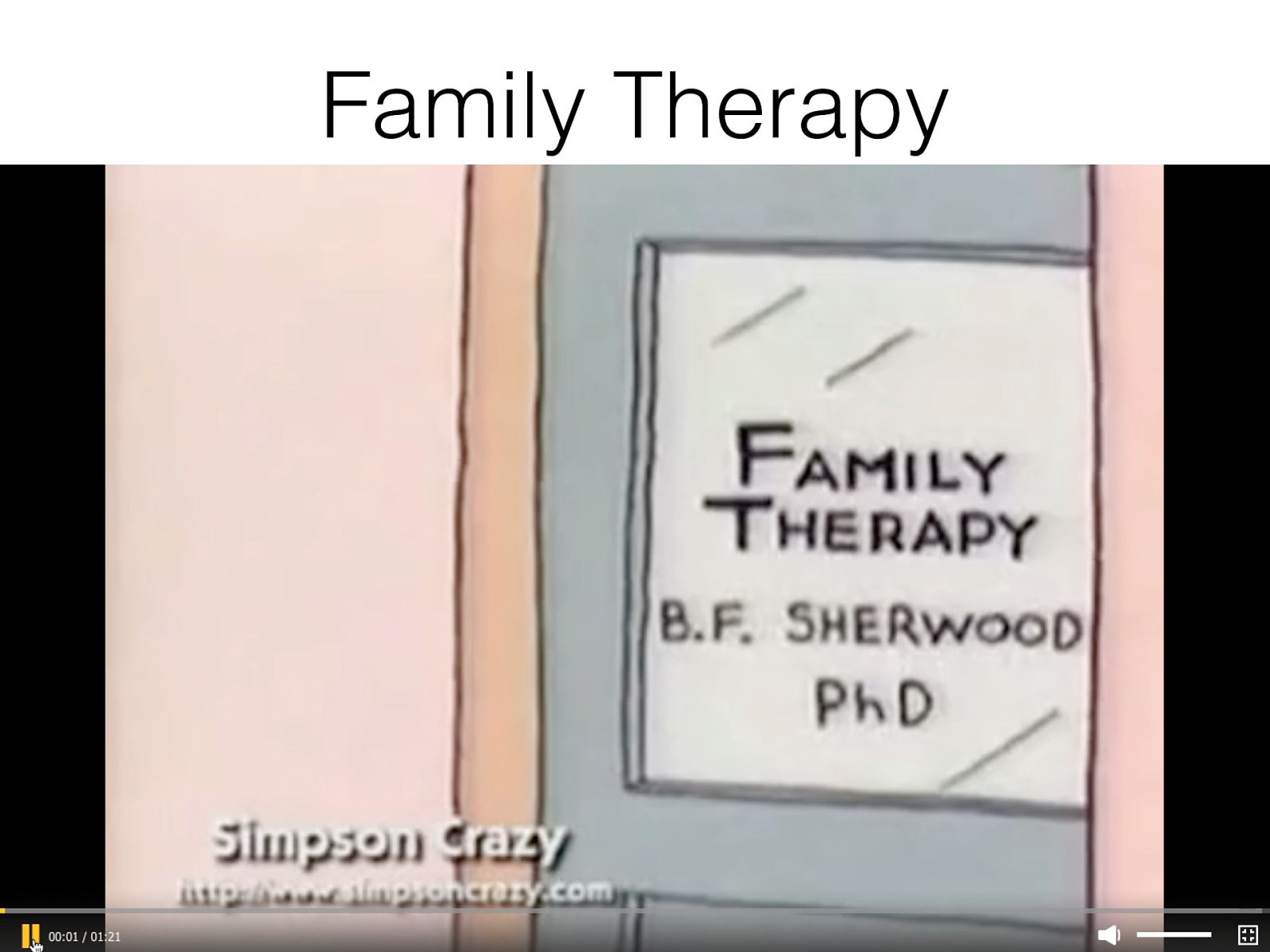 [Whole Class Activity] Watch Family Therapy Video clip of the Simpsons.  Today we will be talking about working with families and what that looks like. 
