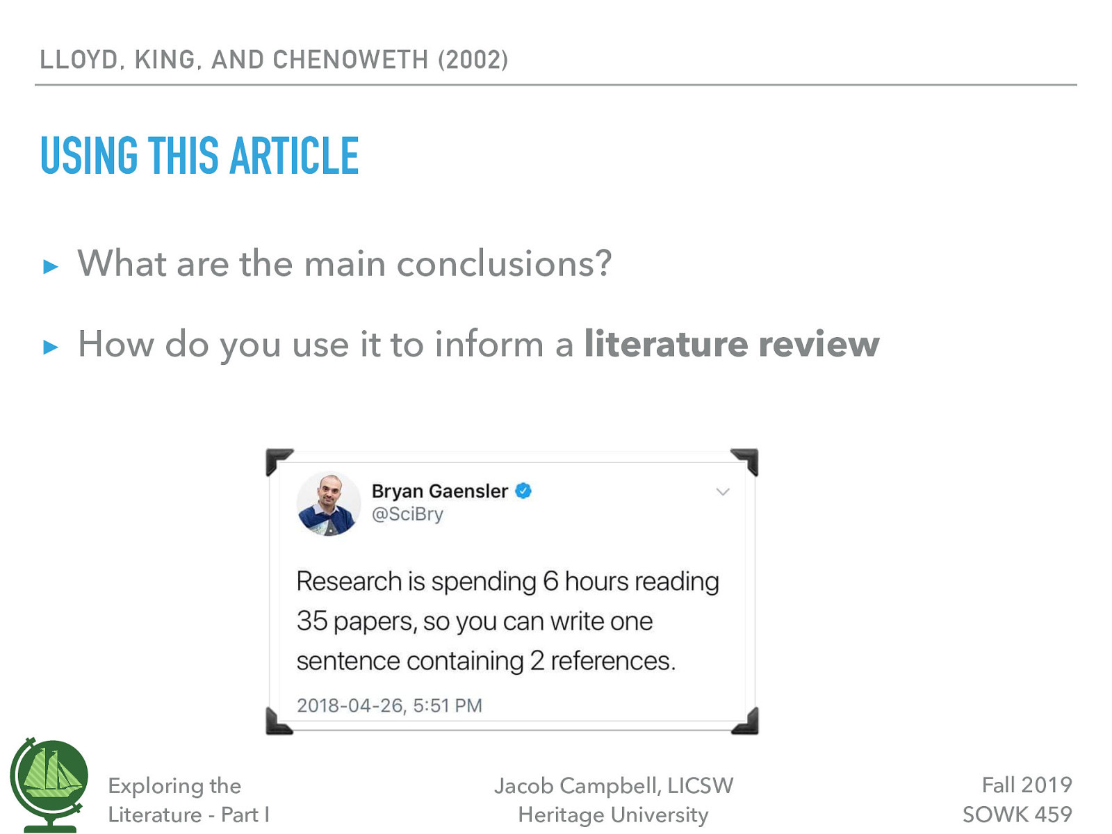  What are the main conclusions? How do you use it to inform a literature review  
