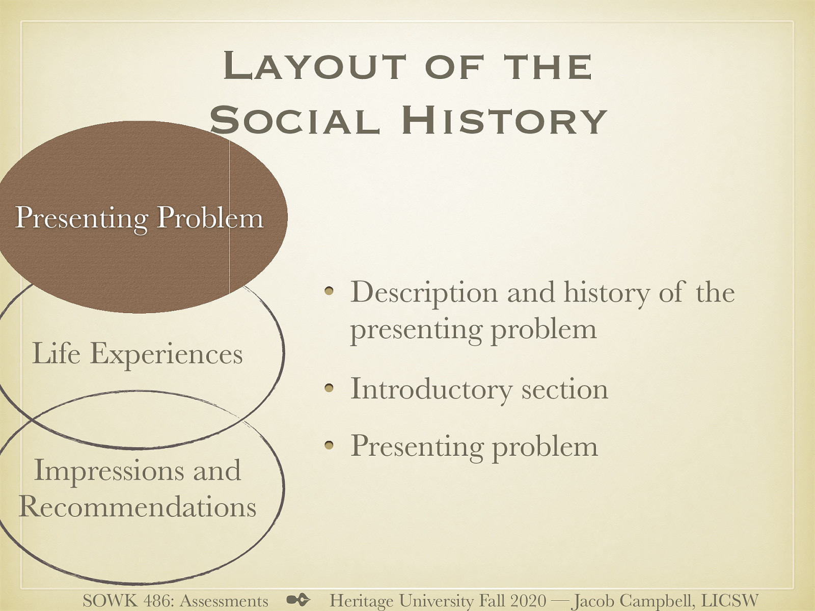  Presenting problem  Detail major points (as laid out in initial paragraph) Generally the “why are you here today section” My method for mental health evaluations   
