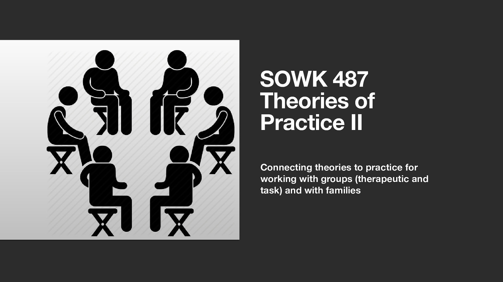 SOWK 487 Theories of Practice II Connecting theories to practice for working with groups (therapeutic and task) and with families Jacob Campbell, Ph.D. LICSW at Heritage University SOWK 487w Spring 2024
