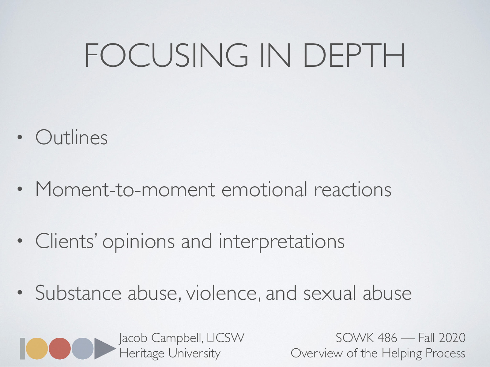  In addition to possessing discrete skills needed to elicit detailed information, social workers must be able to maintain the focus on problems until they have elicited comprehensive information.    Outlines that list essential questions to be answered for a given situation or problem can prove extremely helpful to beginning social workers. During the process of exploration, social workers must be keenly sensitive to clients’ moment-to-moment emotional reactions and to the part that emotional patterns play in their difficulties. Because thought patterns, beliefs, and attitudes are powerful determinants of behavior, it is important to explore clients’ opinions and interpretations of those circumstances and events deemed salient to their difficulties. Because of the prevalence and magnitude of problems associated with substance abuse, violence, and sexual abuse in the society, the possibility that these problems contribute to or represent the primary source of clients’ difficulties should be routinely explored. 
