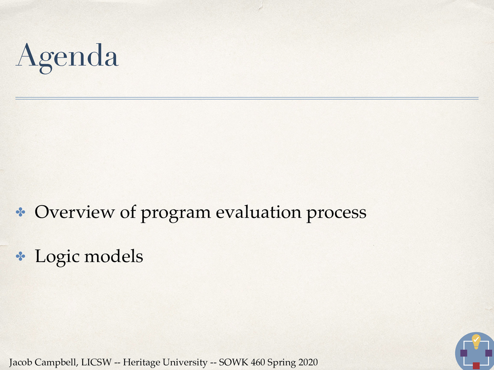  Overview of program evaluation process Logic models 
