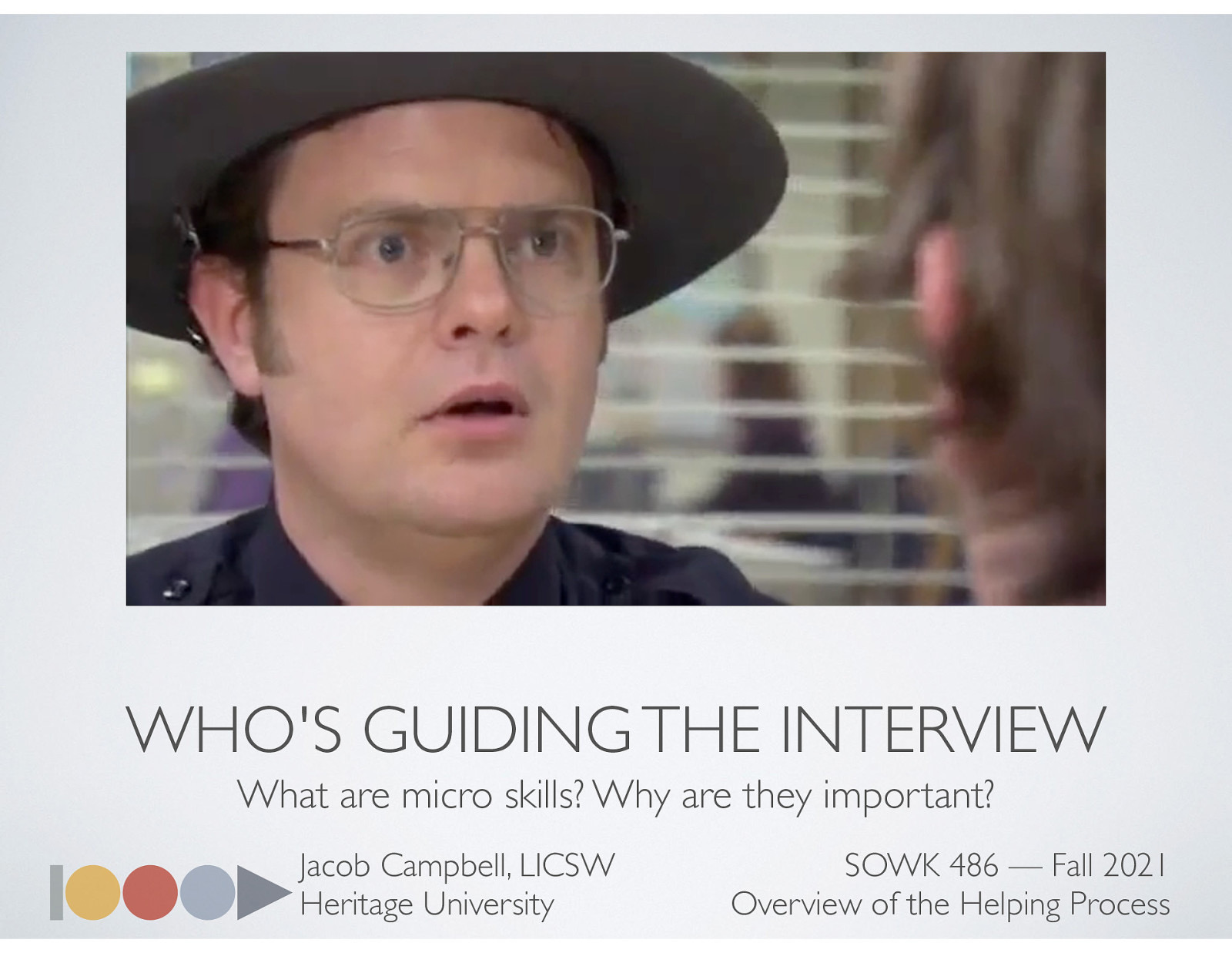  [Activity] Watch the video clip from The Office: Who’s Leading the Interview   [Whole Class Activity] Who was leading the interview   This is not what we want to happen in our session. 
