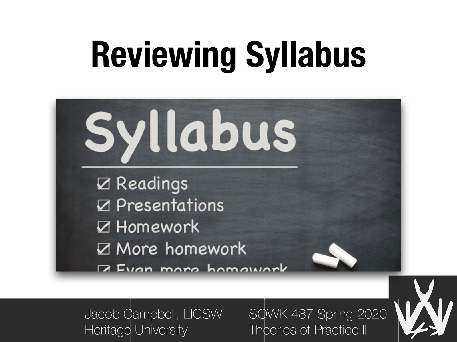 Reviewing Syllabus Jacob Campbell, LICSW Heritage University SOWK 487 Spring 2020 Theories of Practice II
