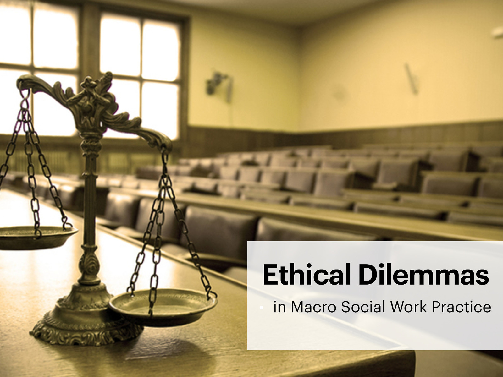  I think that in thinking about doing group work in a community setting, it’s important to continue to consider ethics. The following are four ethical dilemmas.  [Small Group Activity] Have students form four groups. Each one review one of the ethical dilemmas. Then rotate members to join other groups. Each group reviews each ethical dilemma.
