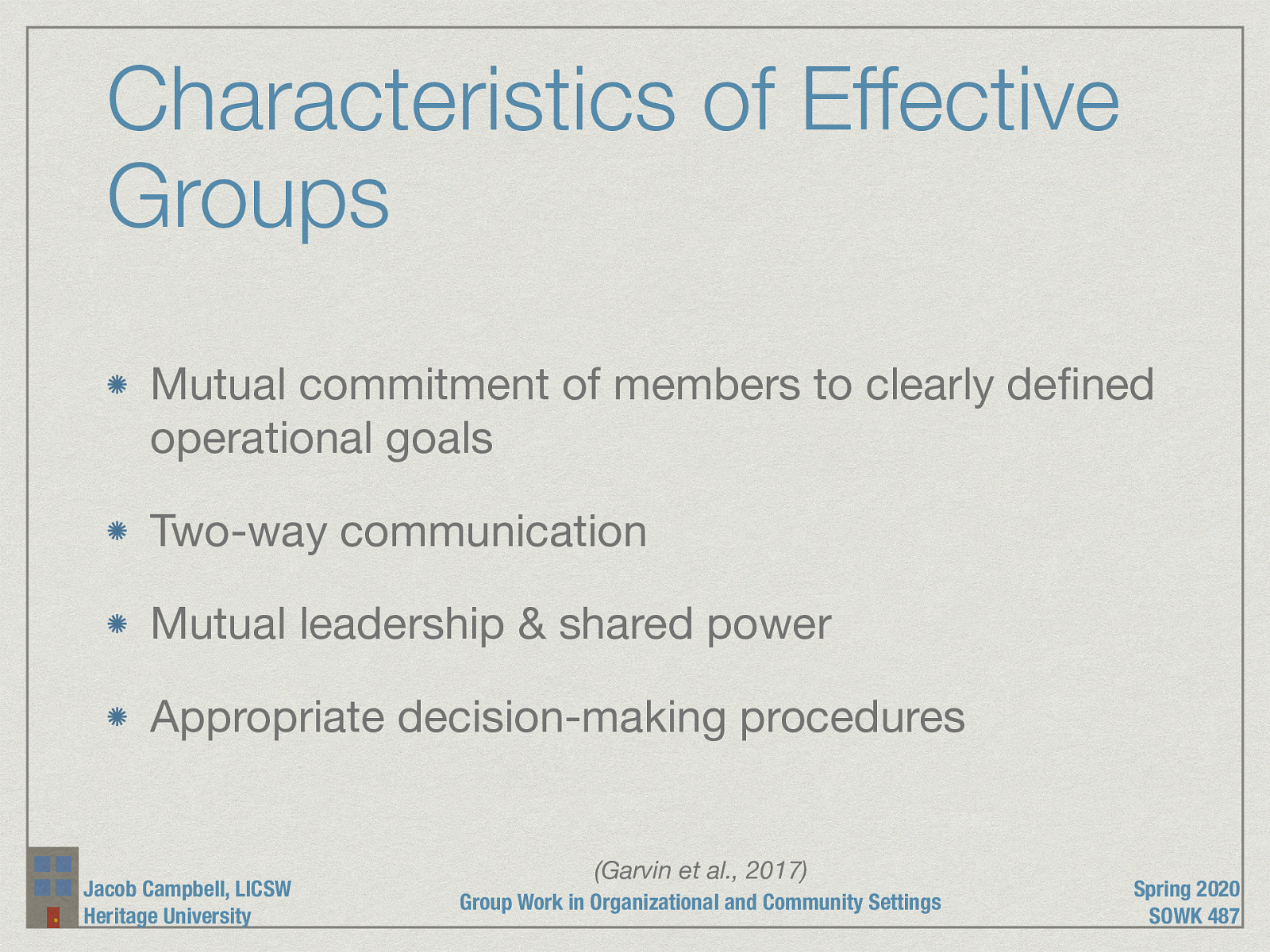  Community-Based Participatory Research Partnerships have some common characteristics that are important to be effective.  [Whole Class Activity] For each topic discuss what are some possible ways that gets implemented in groups.  Mutual commitment of members to clearly defined operational goals (mission / vision statement, agency MOUs,letters of commitment, public displays of membership) Two-way communication (various forms of communication and methods to share and receive information) Mutual leadership & shared power (specific roles i.e. president, etc.) Appropriate decision-making procedures (Roberts Rules of Order) 
