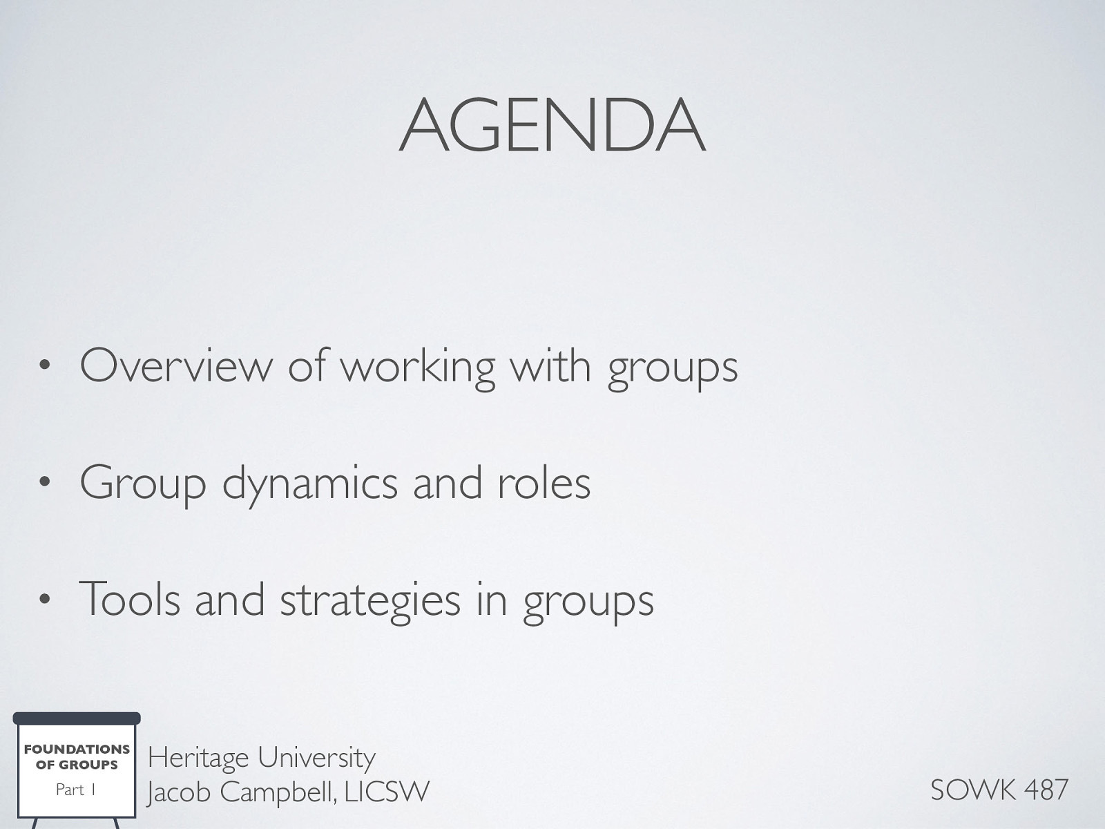  Overview of working with groups Group dynamics and roles Tools and strategies in groups 
